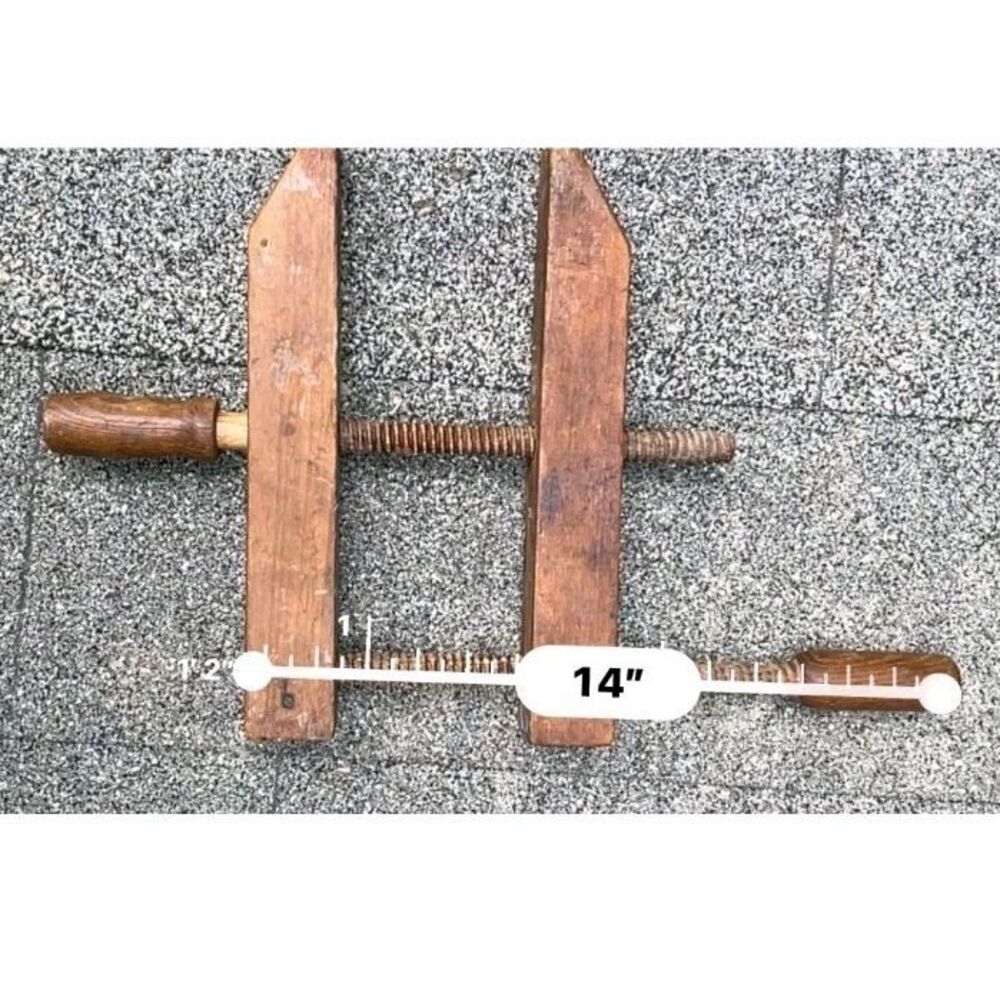 Antique  Wooden Hand Screw Wood Bench Leg Clamp Vise -Woodworking